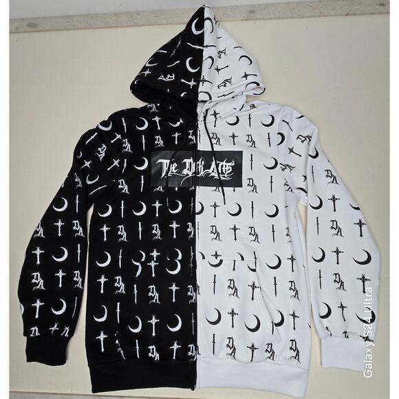 The Dark Arts Split Monogram Hoodie Black White Fleece Three Panels Zip Men's L - Picture 4 of 8